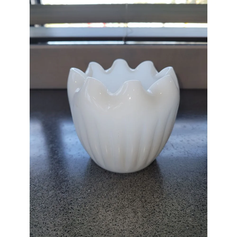 White Milk Glass Style Scalloped Vase Planter 5